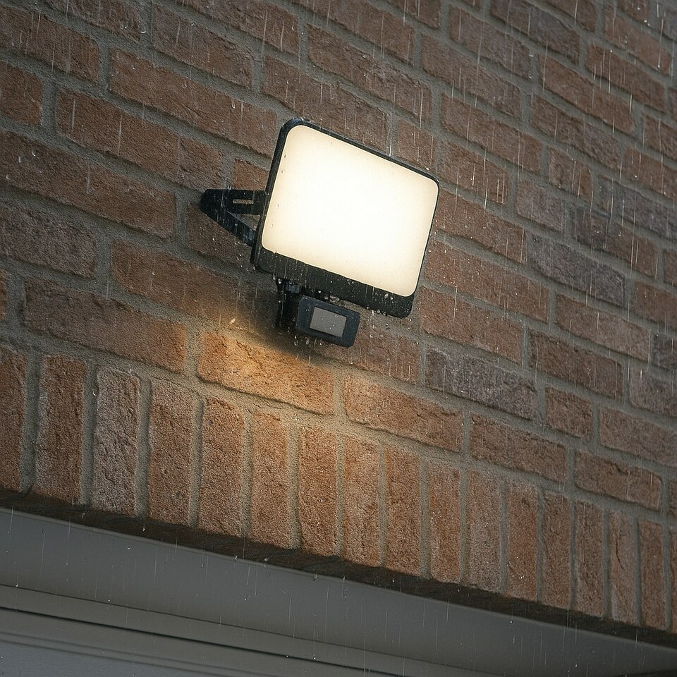 image 1 of CGC PARRY 30W LED PIR Motion Sensor Floodlight Black Body with Full Front White Opal Diffuser 2700lm 4000k Black