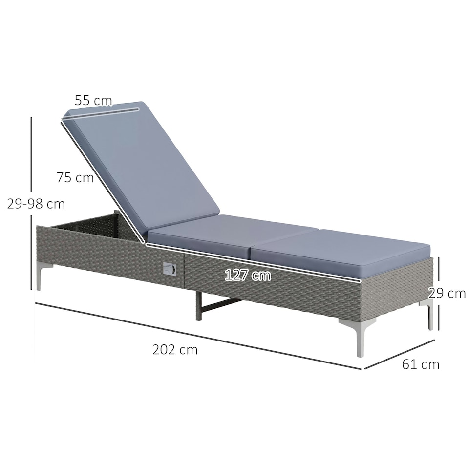 image 1 of Outsunny Patio Rattan Sun Lounger Garden Wicker Backrest Adjustable Sun Lounger