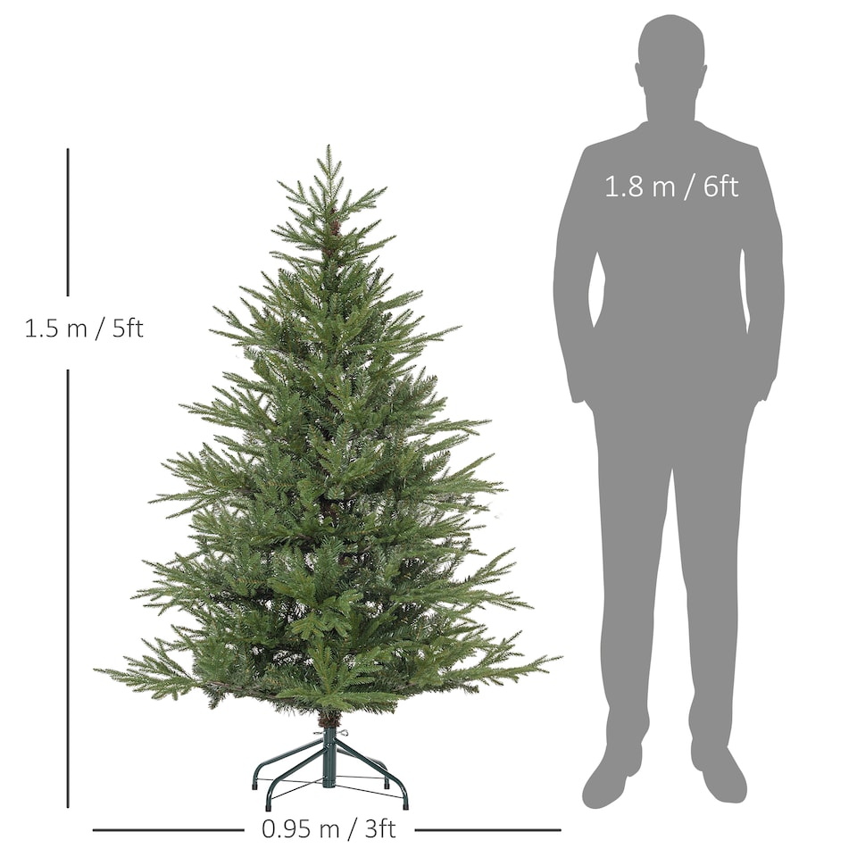 image 1 of HOMCOM 5ft Artificial Christmas Tree with 1724 Tips, Metal Base, Realistic Hinged mas Tree, Easy to Assemble, Green