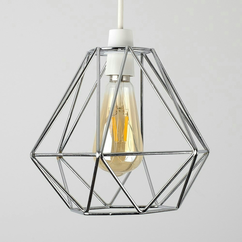 image 1 of ValueLights Pair Of Retro Style Chrome Metal Basket Cage Ceiling Pendant Light Shades