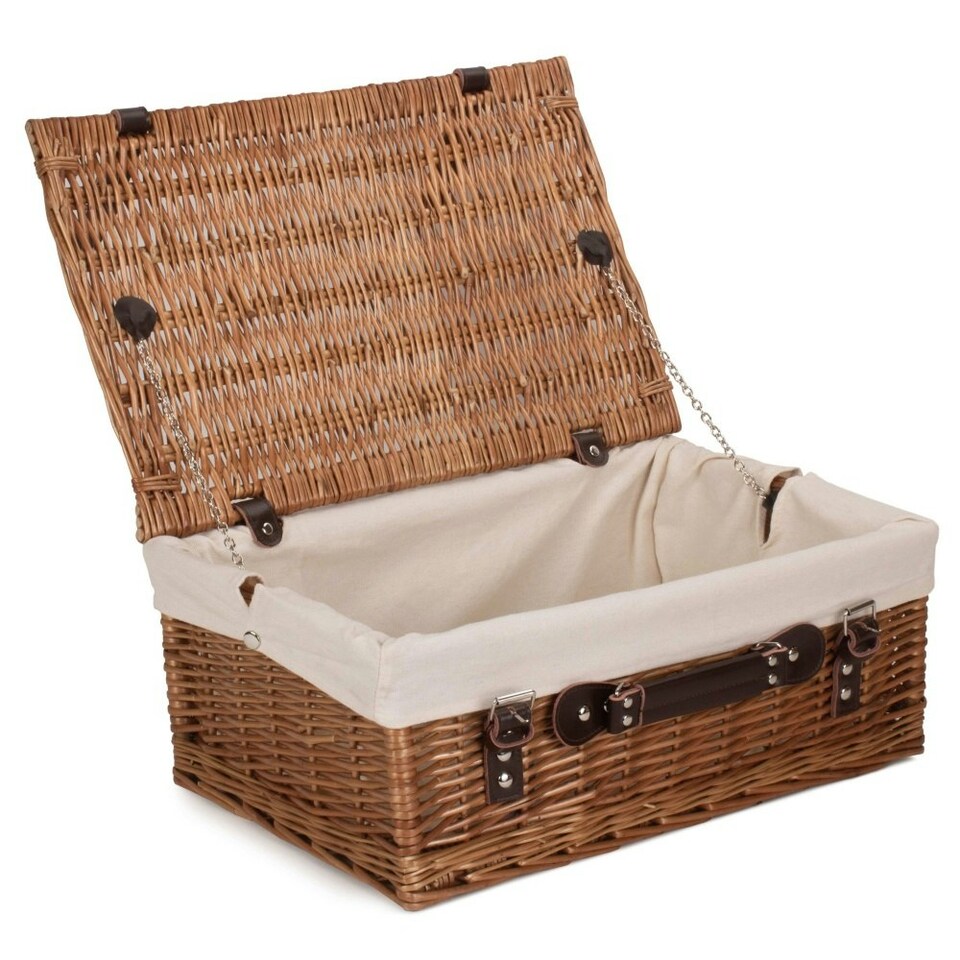 image 1 of 46cm Double Steamed Wicker Picnic Basket with Lining Grey | Grey | One Size