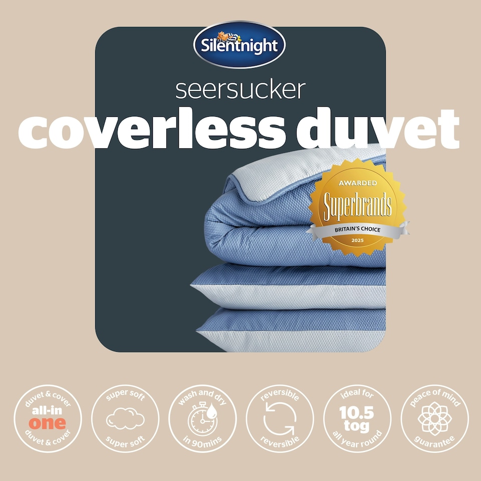 image 1 of Silentnight 10.5 Tog Seersucker Coverless Duvet and Pillowcase Set N/A | Blue/Grey | King