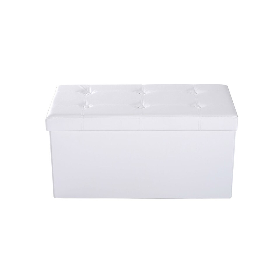 image 1 of HOMCOM Folding Faux Leather Storage Cube Ottoman Bench Seat PU Rectangular Footrest Stool Box Cream White | Cream | 1