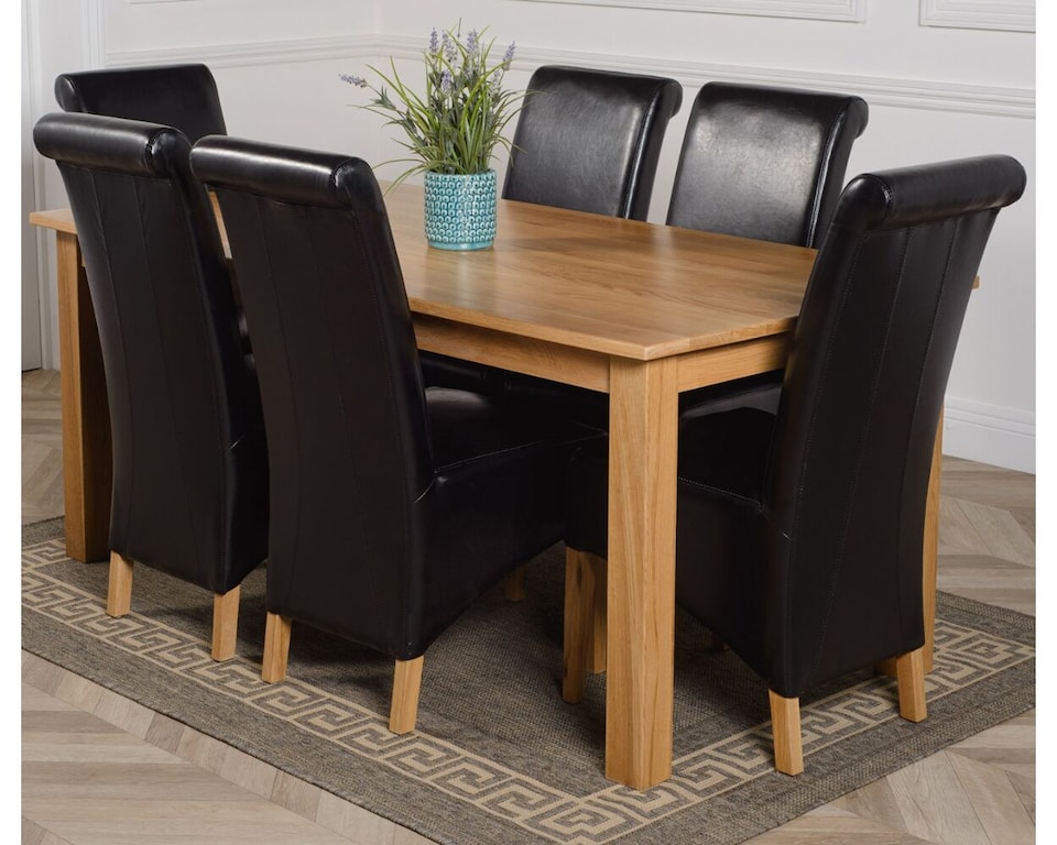 image 1 of Oslo 180 x 90 cm Large Oak Dining Table and 6 Montana Leather Chairs | Black | Black