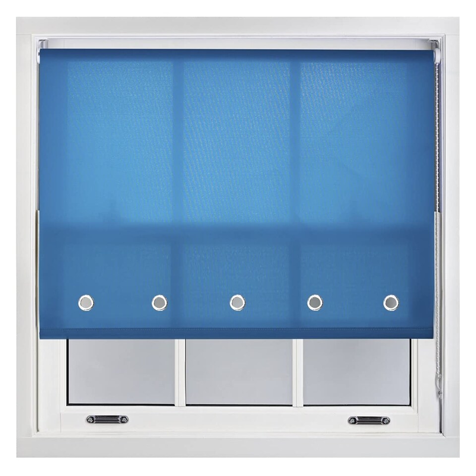 image 1 of FURNISHED Roller Blinds Daylight Round Eyelet Light Filtering Easy Fit Trimmable Window Blind | Blue | Teal | (W) 195cm x (L) 165cm