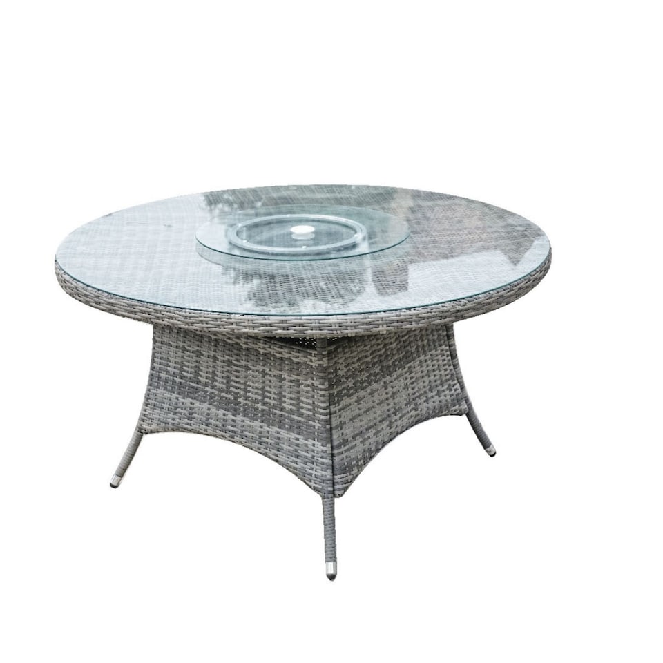 image 1 of Direct Wicker 6-Seater Rattan Garden Aluminum Round Dining Table with lazy Susan | Grey