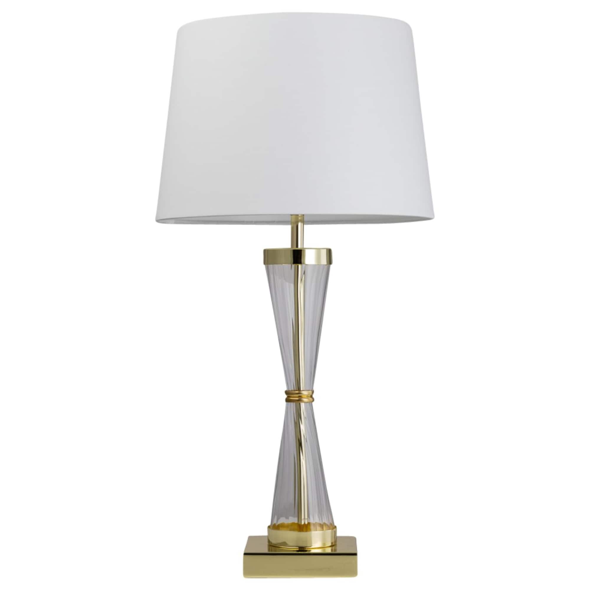 First Choice Lighting Gold Plated Table Touch Light White Cotton Fabric Shade