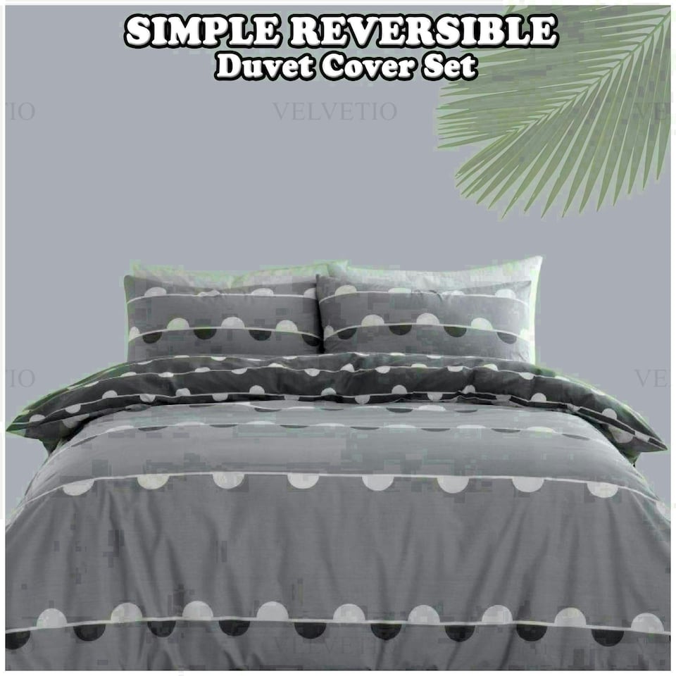 image 1 of Simple Reversible Geo Printed Duvet Cover Set Polycotton Beddings Grey | Double