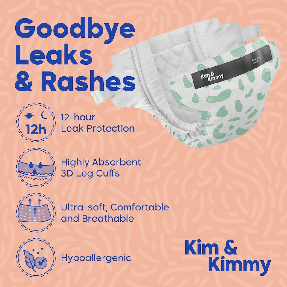 image 1 of Kim & Kimmy Nappies, Size 6, 15-20kg, 38 Pack, Green Dalmatian
