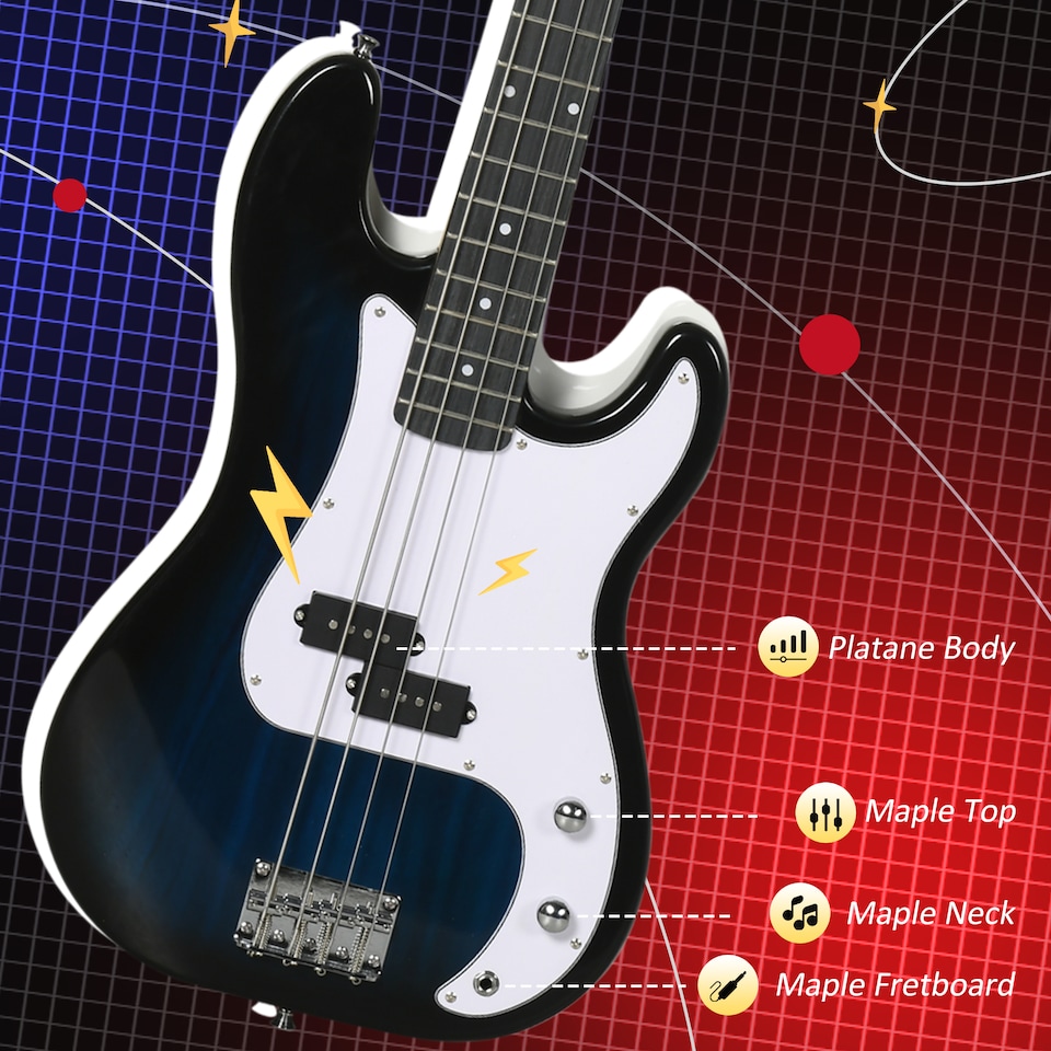 image 1 of SPORTNOW 4 String Full Size Electric Bass Guitar for Beginner with Amp, Blue | Blue
