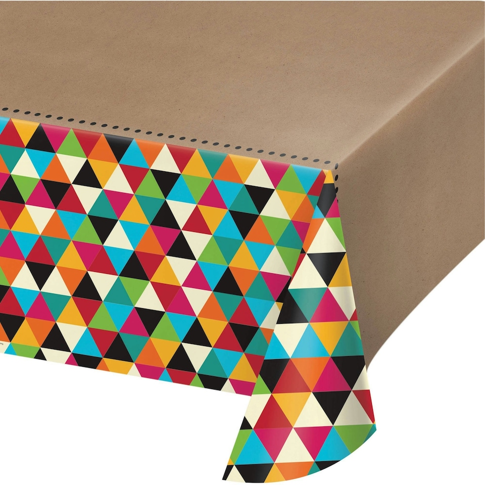Creative Party Plastic All-Over Print Party Table Cover - Brown/Multicoloured - One Size