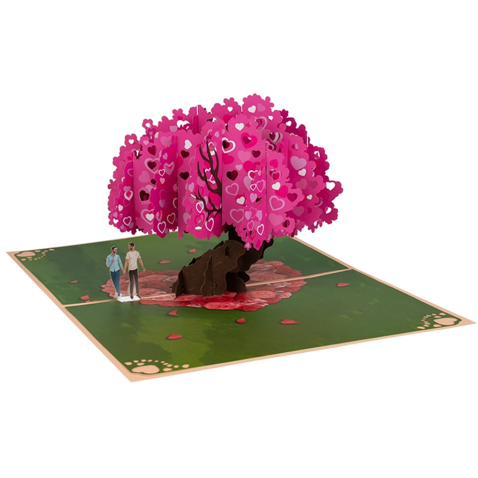 image 1 of Two Men Strolling Cherry Tree 3D Pop Up Greeting Card