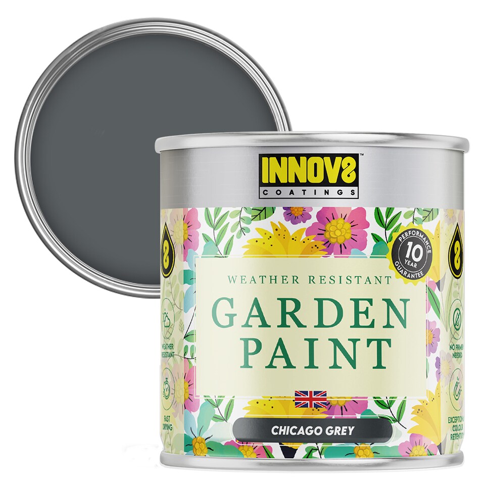 image 1 of Innov8 Coatings Garden Paint - - 750ml - Chicago Grey - Satin Finish - 10 Year Guarantee | Grey | Chicago Grey | 750ml | 1