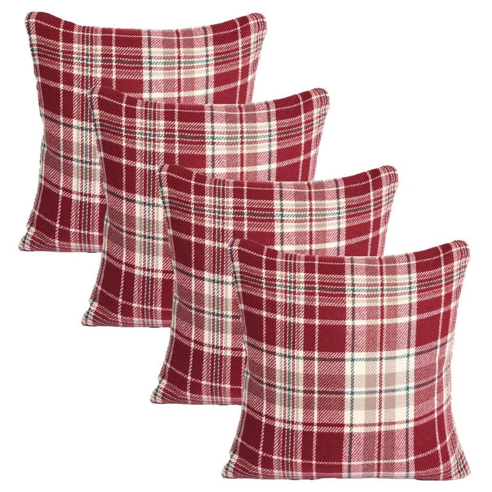 image 1 of OHS 4 x Dorset Woven Check Printed Cushion Covers, 45x45cm - Red