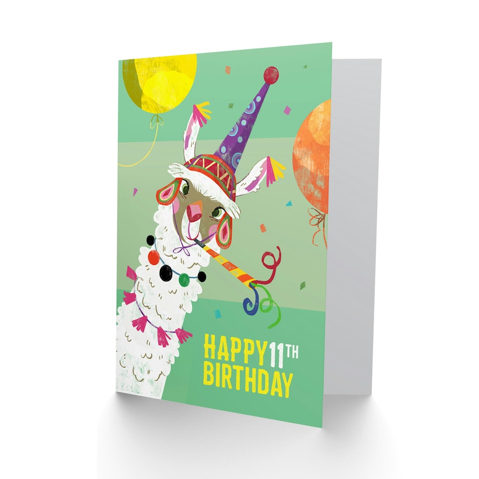 image 1 of Party Llama Age 11 Year Old Child Kids 11th Birthday Card