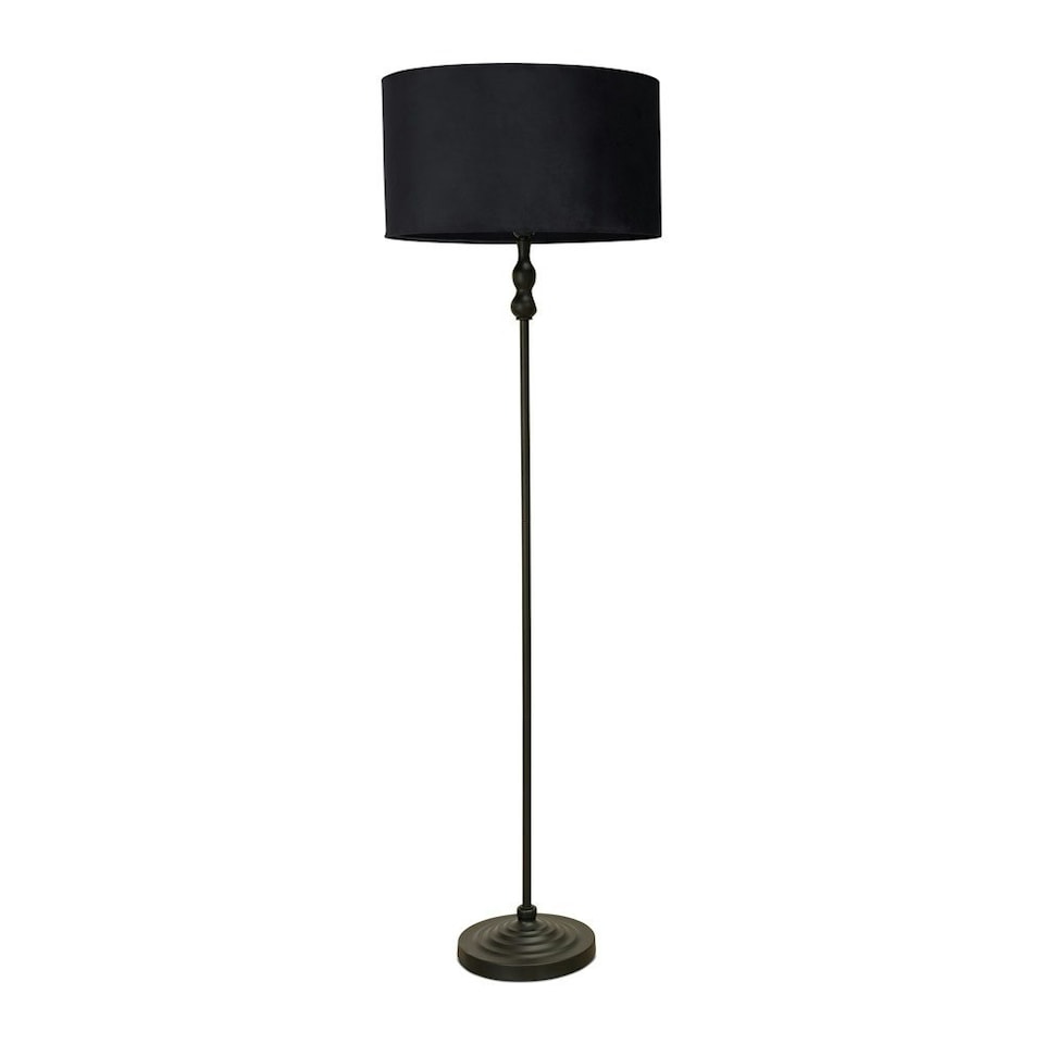 image 1 of ValueLights Maggie Black Candlestick Floor Lamp Black Velvet Shade | Black