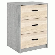 Ash Grey 3-Drawer Bedside Table Brown | Accent Colour: Oak