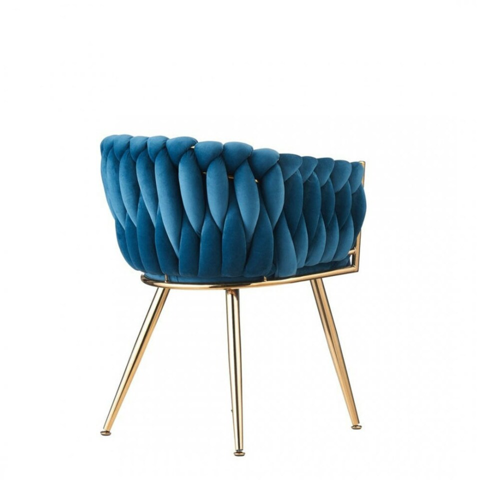 image 1 of Single Roma Knot Velvet Armchair with Gold Metal Legs, Modern Tufted Design for Living Room Blue
