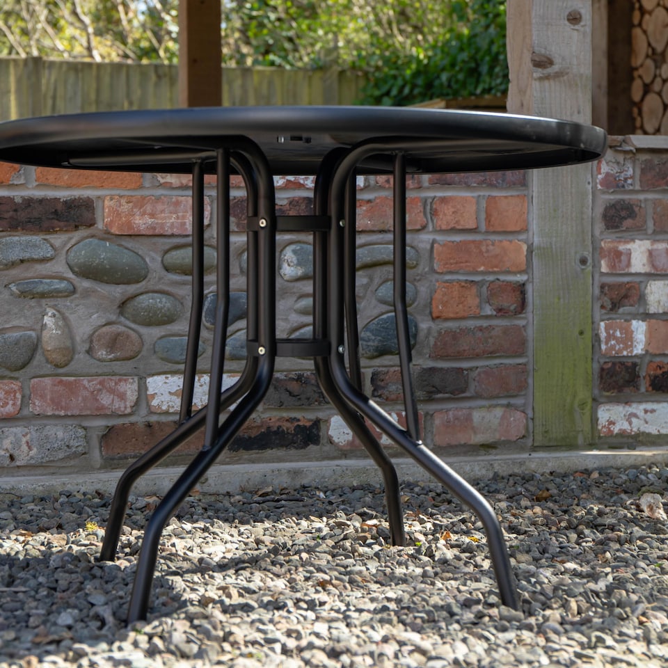 image 1 of 4 Person Round Black Garden Table with Glass Top & Parasol Hole