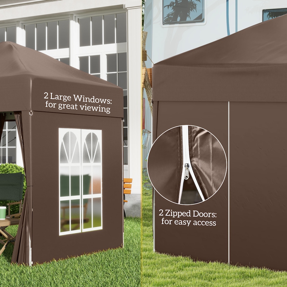 image 1 of Outsunny 2 x 2 m Garden Pop Up Gazebo, Wedding Party Tent Marquee, Water Resistant Awning Canopy with Sidewalls, Windows, Carry Bag, Coffee