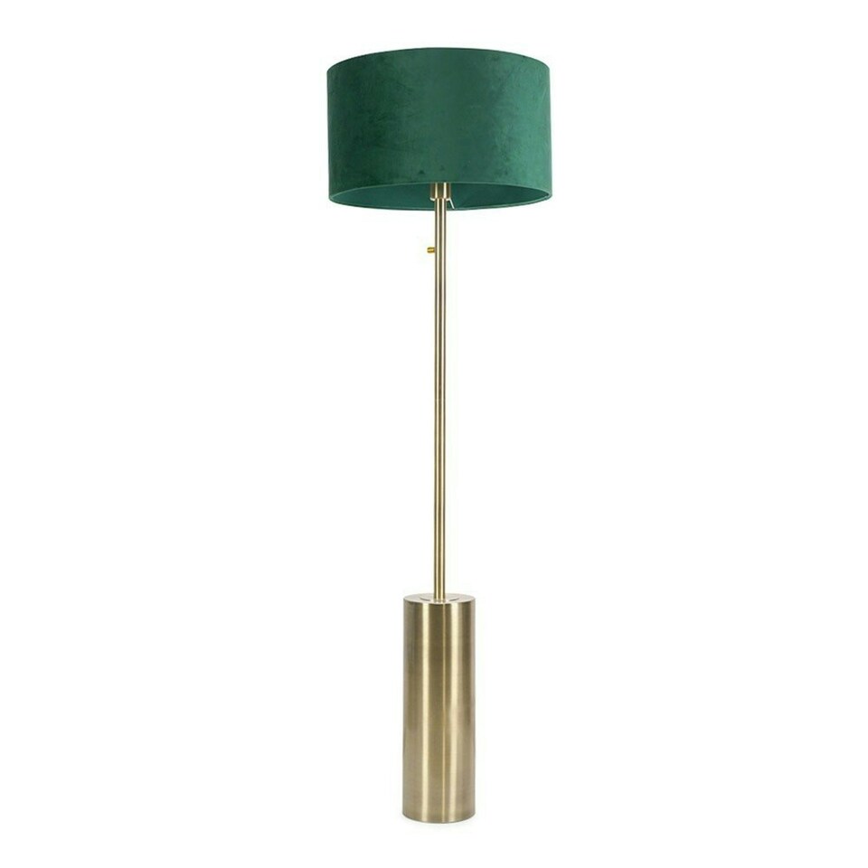 image 1 of ValueLights Lexy Forest Green Velvet Drum Shade with Antique Brass Dimmable Floor Lamp with LED Bulb Green