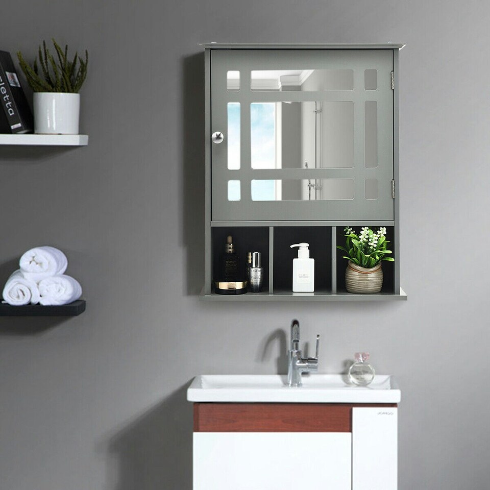 image 1 of COSTWAY Bathroom Wall Storage Cabinet Medicine Organizer Grey Grey