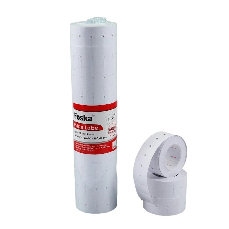 image 1 of Pack of 10 Foska Self Adhesive White Blank Price Label Rolls (5000 Tickets)