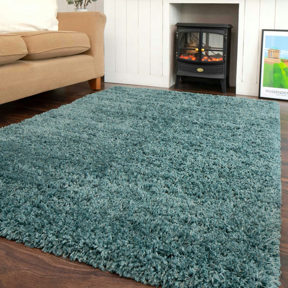 image 1 of KUKOON Ocean Blue Deep Pile Shaggy Living Room Area Rug 160cm x 230cm
