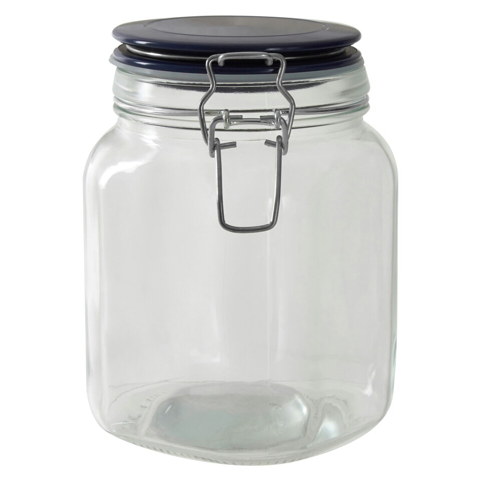image 1 of Interiors by Premier Glass Storage Jar – 1050ml (Set of 3 Assorted Colours), Clear Glass Canisters with Airtight Clip-Top Lids