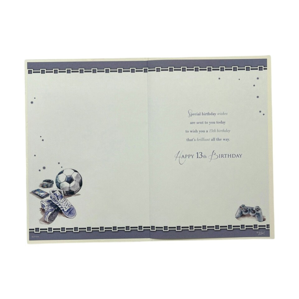 image 1 of Age 13 Male Frame and Football Design Celebrity Style Birthday Card