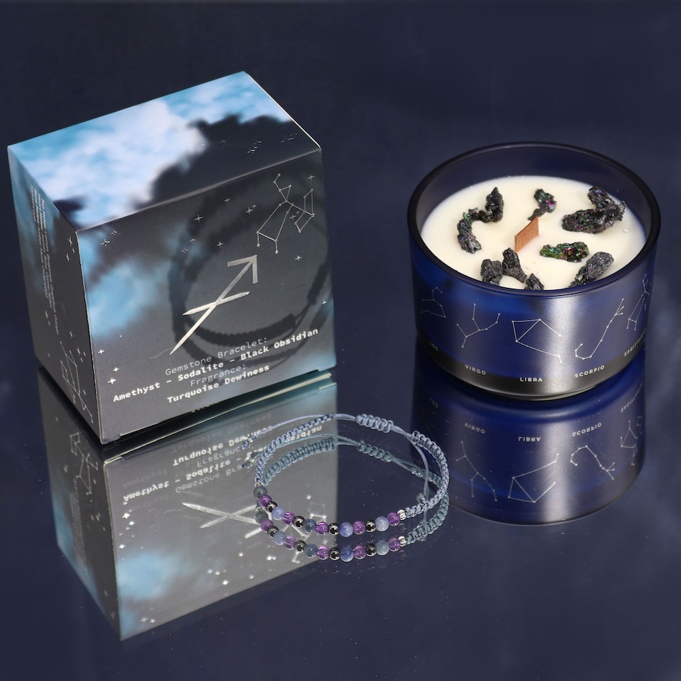 image 1 of Serenityy Zodiac Crystal Candle with Gemstone Bracelet - Sagittarius