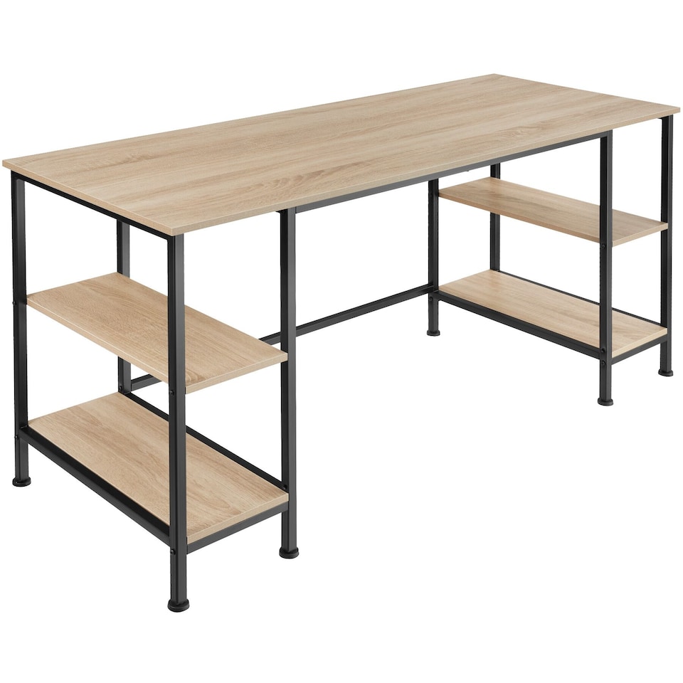 image 1 of Desk Stoke - 2 side shelves with 2 storage compartments each | Brown | industrial wood light, oak Sonoma | 137 x 55 x 75 cm | 1