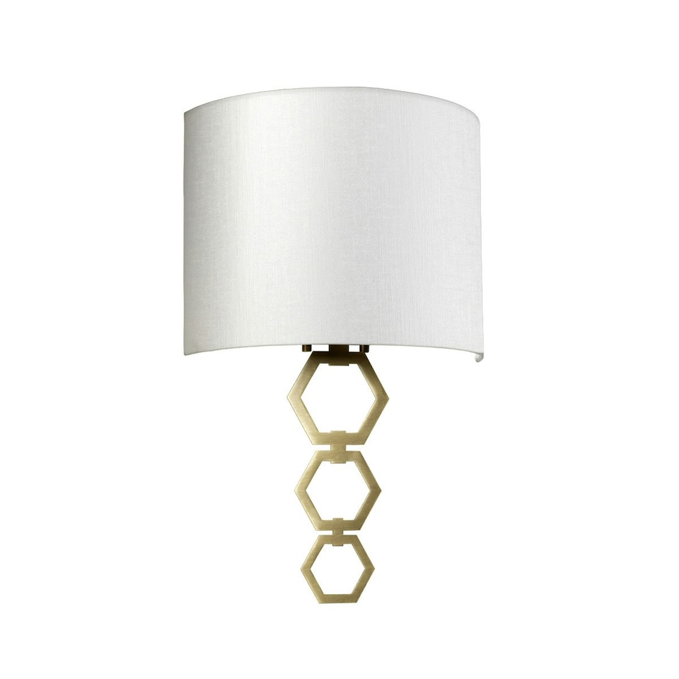 image 1 of Clark Medium 1 Light Wall Light, Aged Brass, Ivory Faux Silk Shade