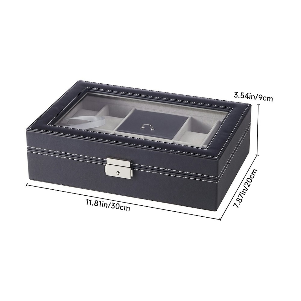 image 1 of Living and Home 8-Slot Black PU Leather Watch Display Box with Ring Slots