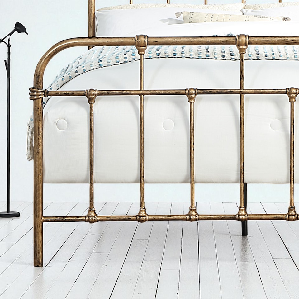 image 1 of Camden Victorian Hospital Style Distressed Antique Brass Effect Metal Bed Frame | Bronze | Antique Brass | Small Double