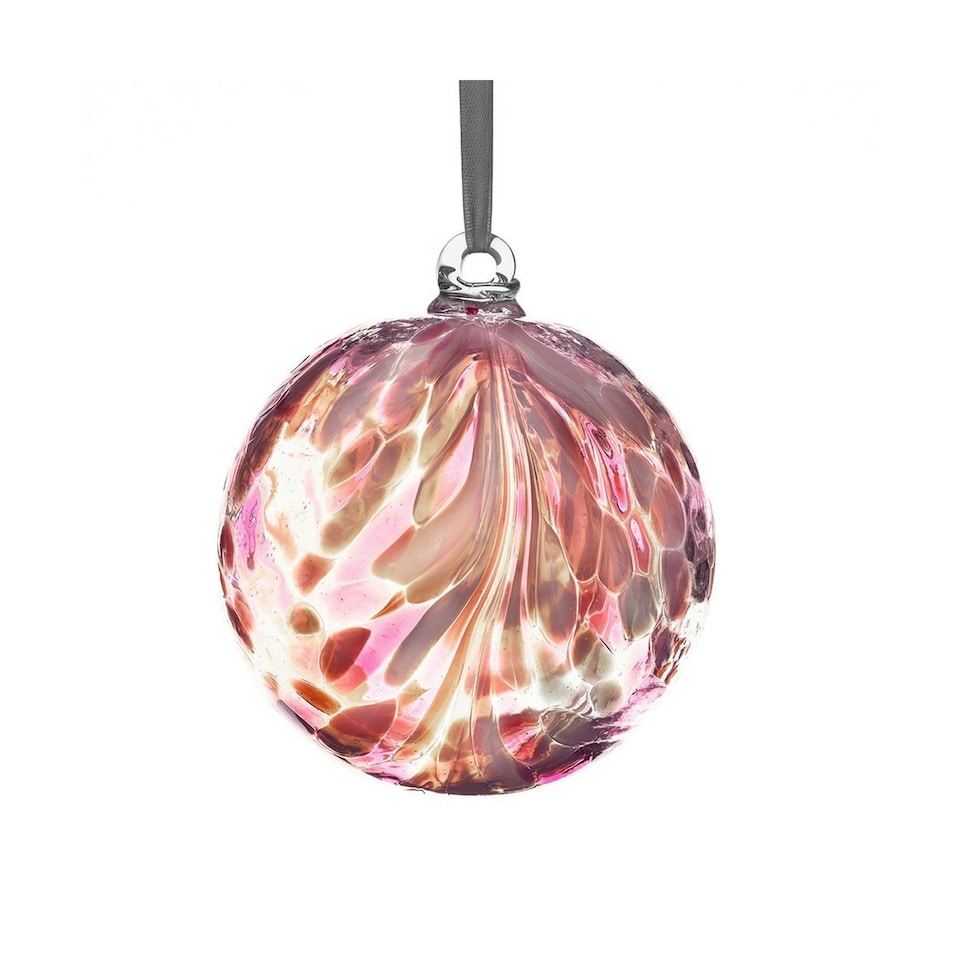 Sienna Glass Hanging Ornament 10cm Friendship Ball Feather Design Flamingo