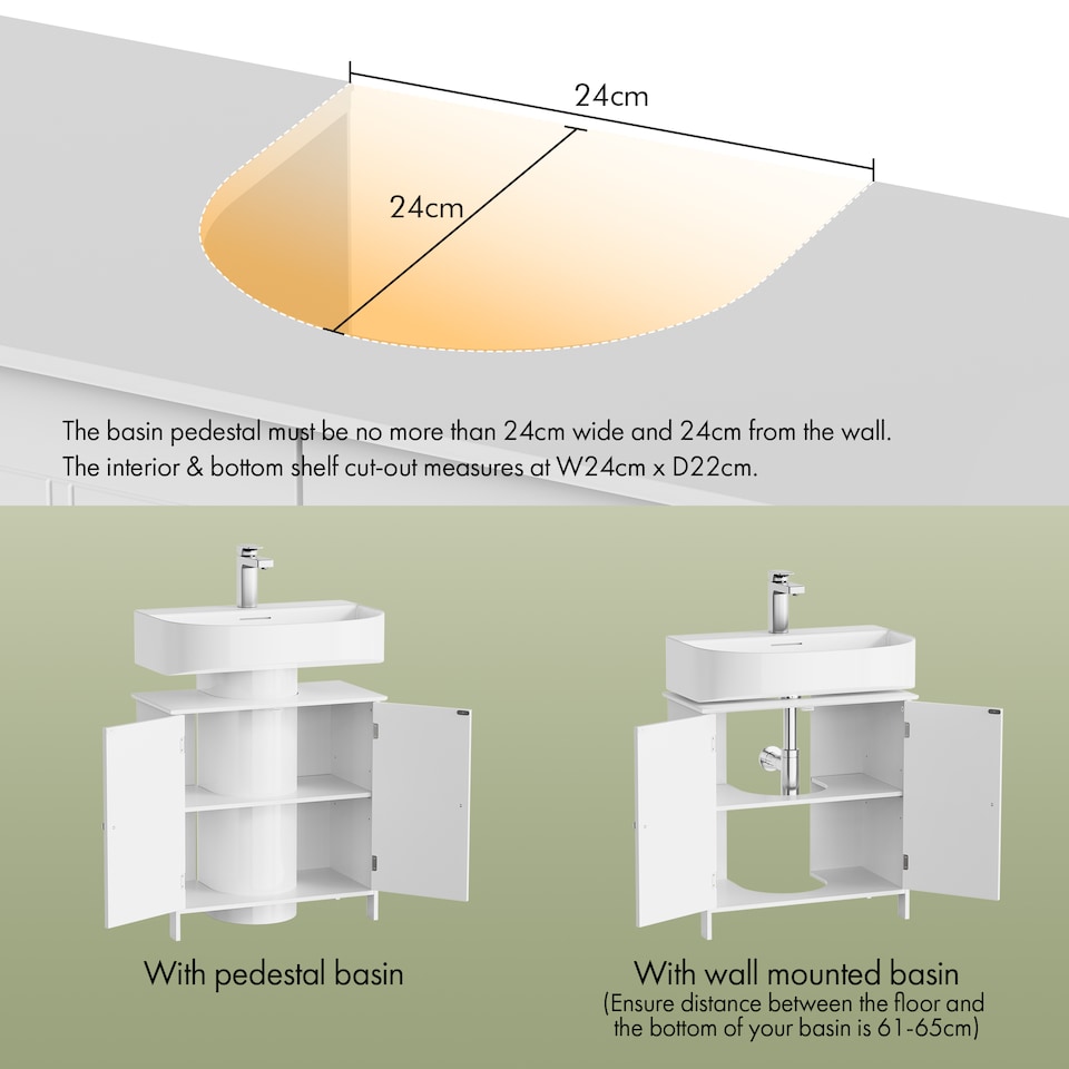 image 1 of Vonhaus Holbrook White Under Sink Bathroom Cabinet