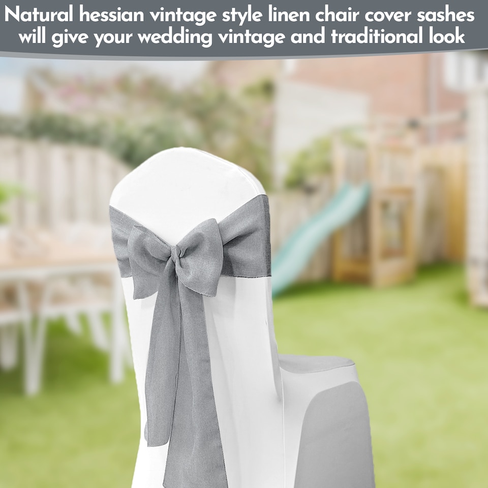 image 1 of 7" x 108" Hessian Chair Sashes, Rustic Burlap Table Runner Sash - 10pcs