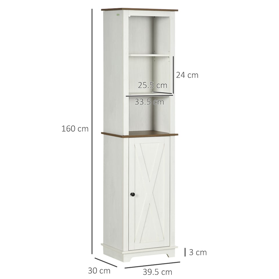 image 1 of kleankin Tall Bathroom Floor Cabinet, Free Standing Storage Cupboard with Door and Adjustable Shelves for Kitchen, Living Room, White