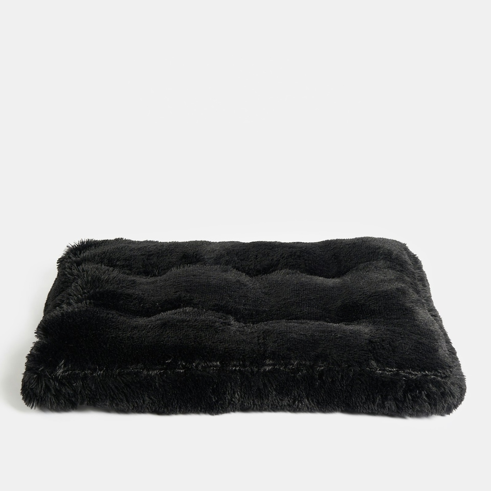 image 1 of OHS Soft Cosy Warm Fluffy Pet Dog Cat Large Cushioned Plump Plush Mat, 80x60cm Black | L