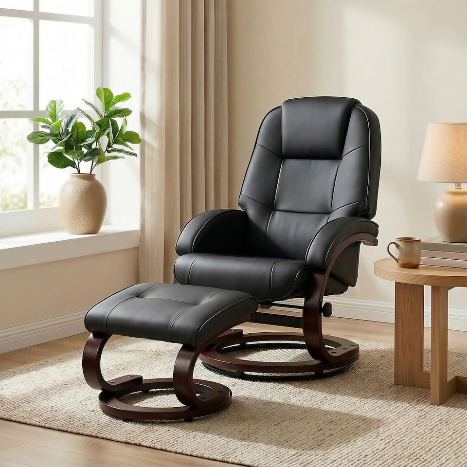 image 1 of HOMCOM Recliner Chair with Footstool, Swivel Recliner Armchair