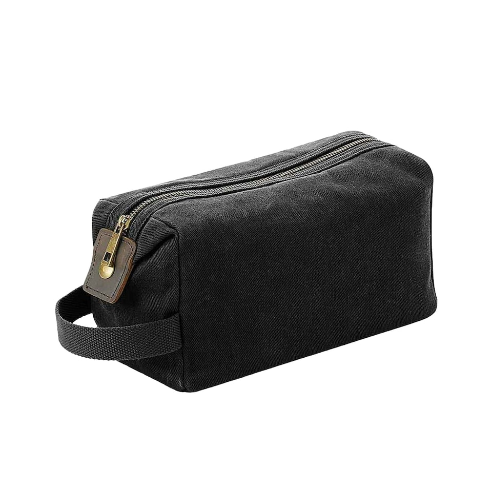 image 1 of Quadra Heritage Leather Trim Toiletry Bag - Black - One Size