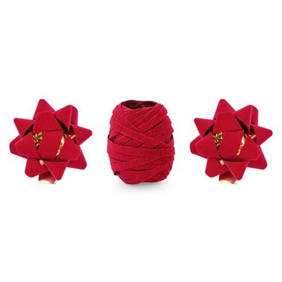 image 1 of Red Velour Ribbon Cops & Bows - Pack of 3
