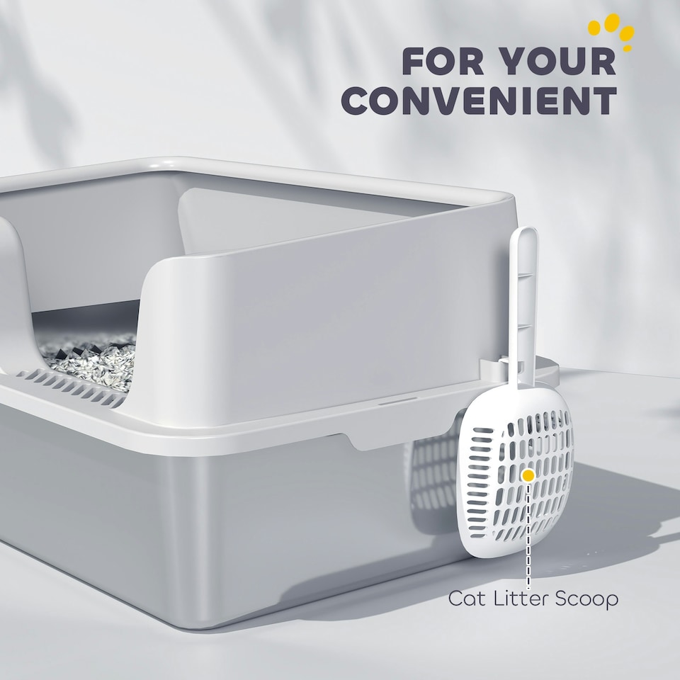 image 1 of PawHut Stainless Steel Litter Box, High Sided Metal Cat Litter Tray w/ Scoop Grey