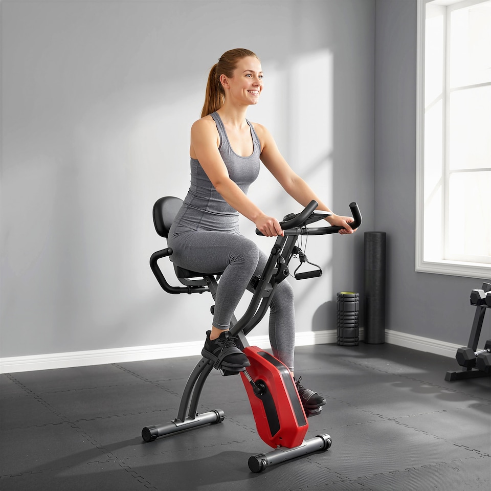 image 1 of SPORTNOW Folding Exercise Bike with Resistance Bands