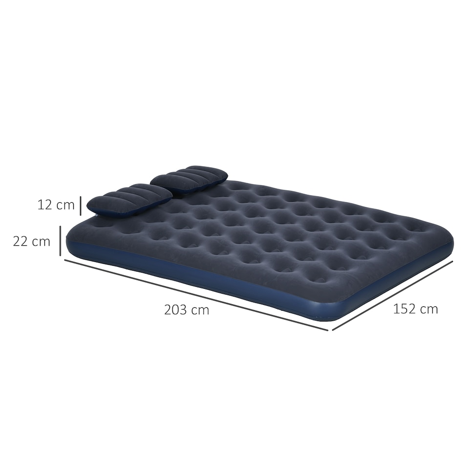 image 1 of Outsunny King Size Air Bed with 2 Pillows, Hand Pump, Inflatable Mattress with Flocked Surface for Guest, Camping, Travel, 203 x 152 x 22cm