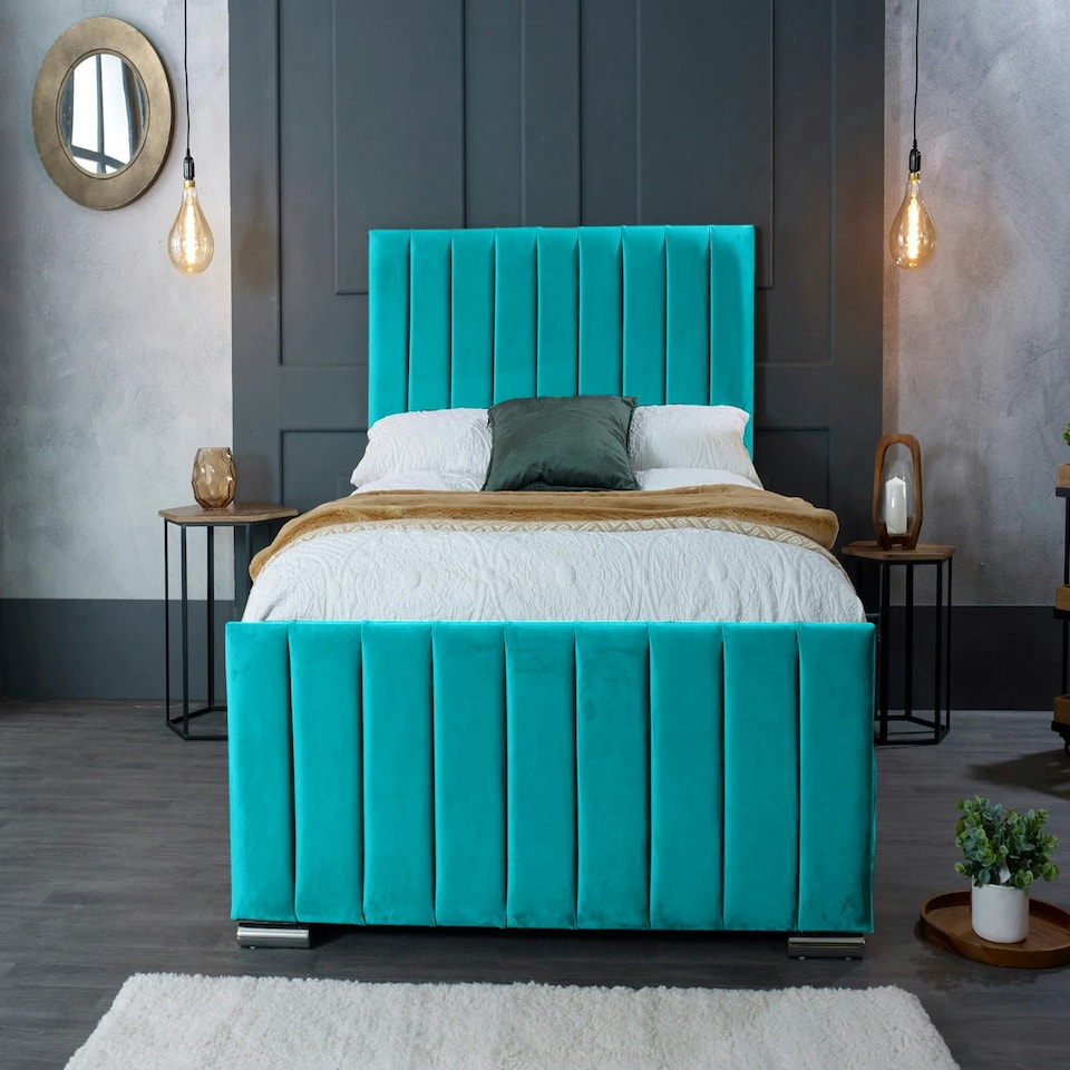 image 1 of Redding Plush Teal Double Bed Frame - Teal