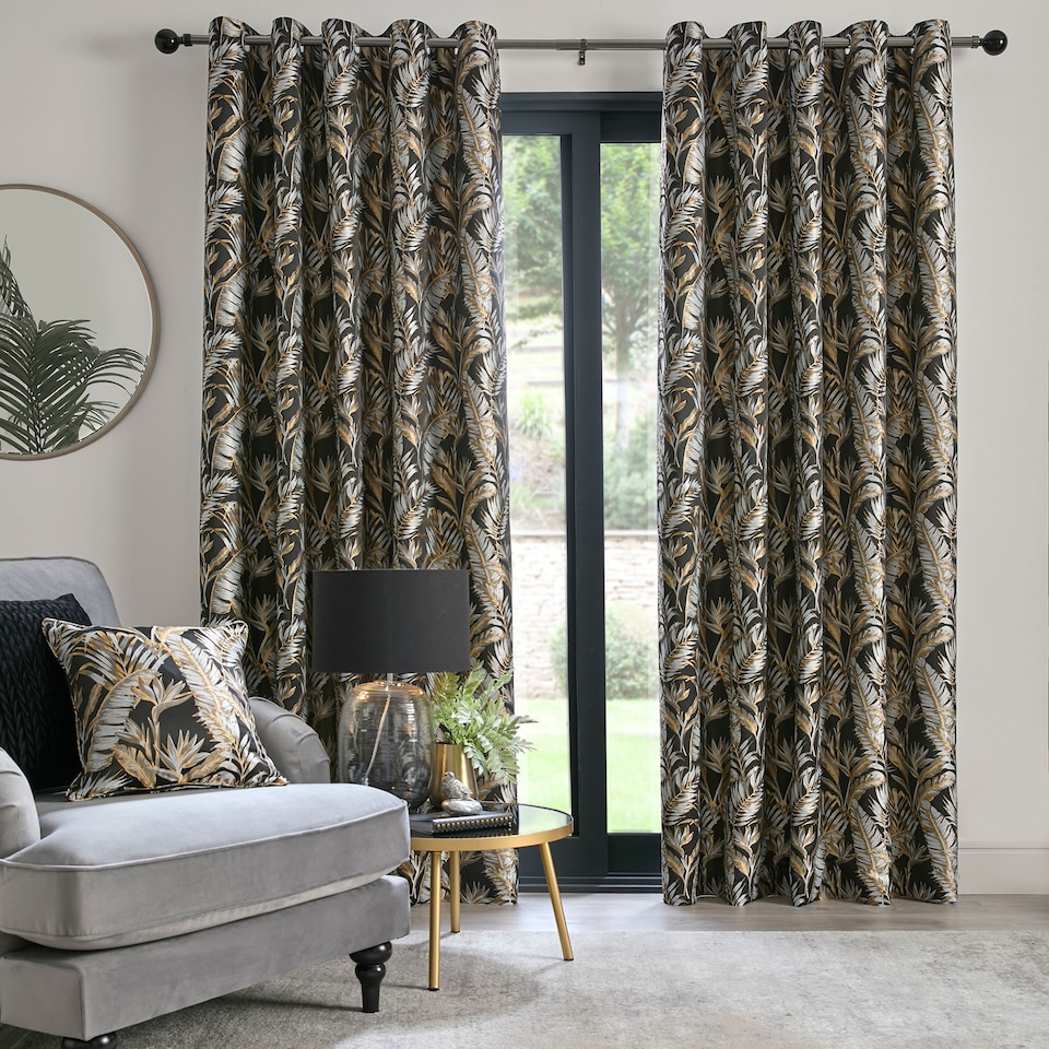 image 1 of Laurence Llewelyn-Bowen Paradise Palm Eyelet Curtains Black