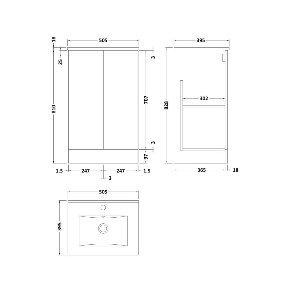 image 1 of Balterley Mavesyn Contemporary 2 Door Floor Standing Vanity Unit with Minimalist Basin, Satin White, 500mm