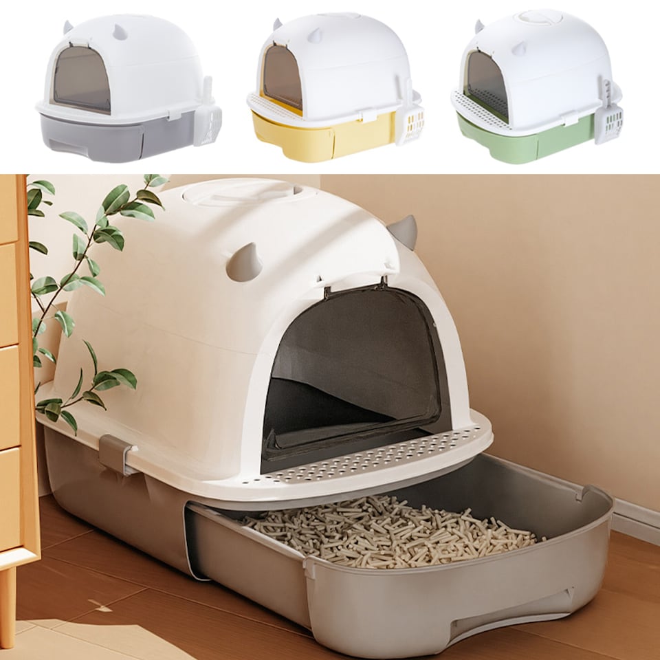 image 1 of Living and Home Enclosed Cat Litter Box for Big Cats | Grey